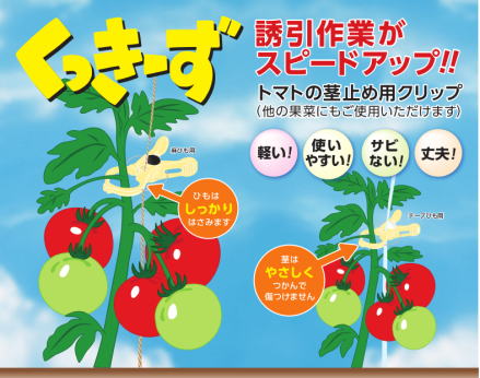 くっきーず　誘引作業がスピードアップ!!　トマトの茎にやさしい茎止め用クリップ　丈夫　軽い　使い易い　サビない